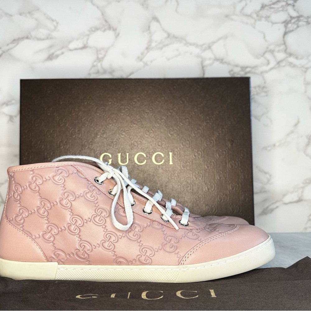 Gucci Guccissma Leather GG High Top Sneakers Nude Pink